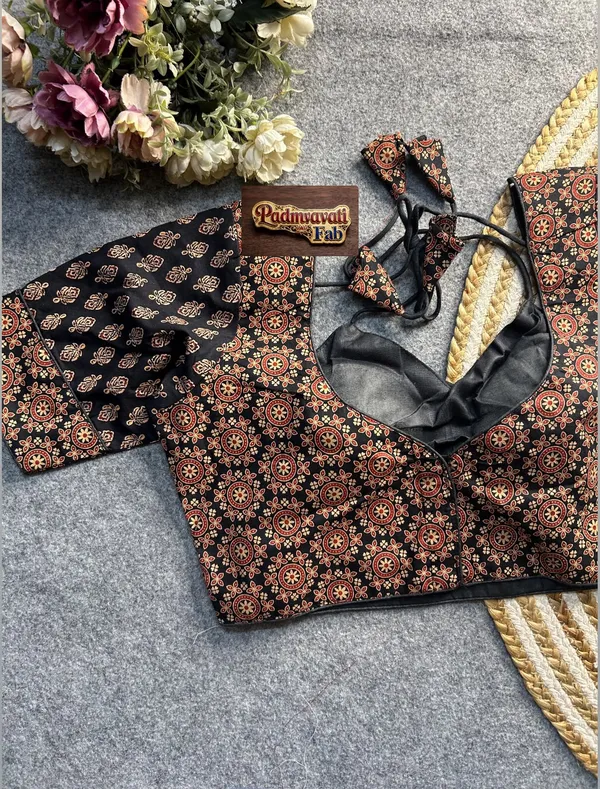 Black_Cotton_Deep_Back_Block_Print_Blouse_For_Women