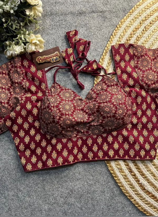 Maroon_Cotton_Deep_Back_Block_Print_Blouse_For_Women