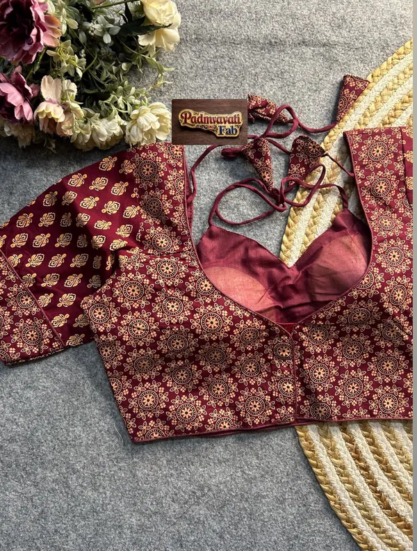 Maroon_Cotton_Deep_Back_Block_Print_Blouse_For_Women