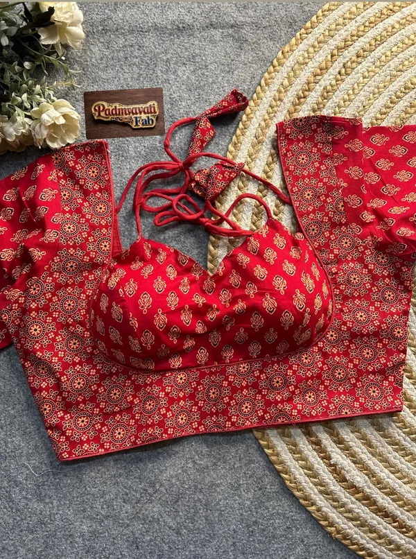 Red_Cotton_Deep_Back_Block_Print_Blouse_For_Women