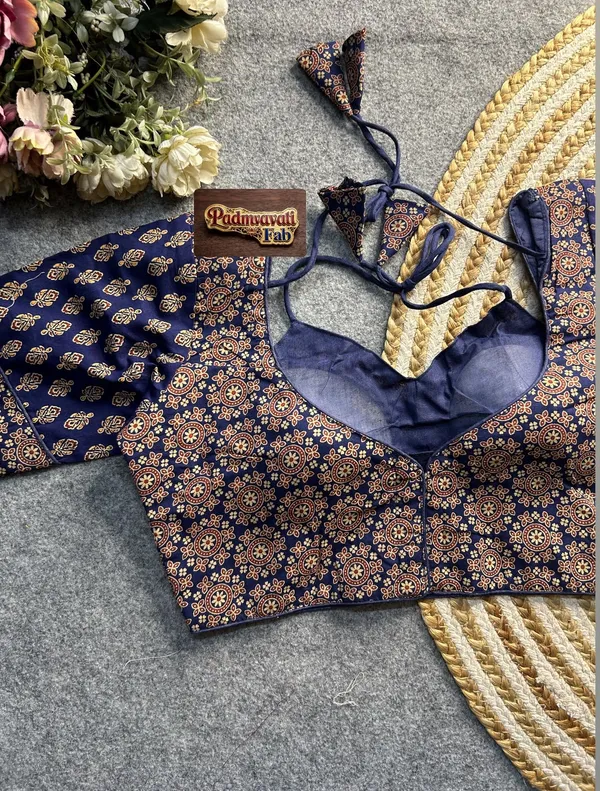 Blue_Cotton_Deep_Back_Block_Print_Blouse_For_Women