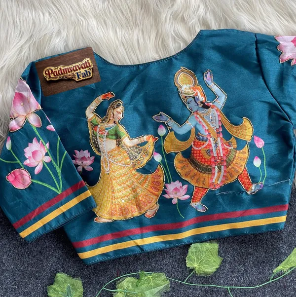 Blue_Cotton_Silk_Hand-Painted_Scoop_Neck_Choli_For_Women