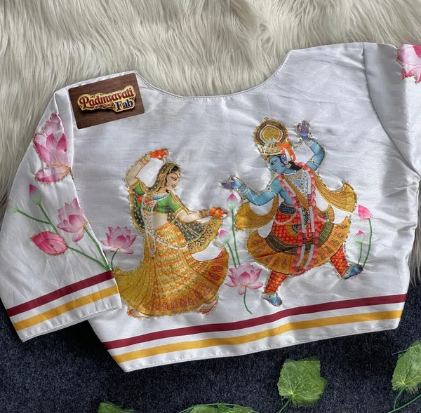 White_Cotton_Silk_Hand-Painted_Scoop_Neck_Choli_For_Women