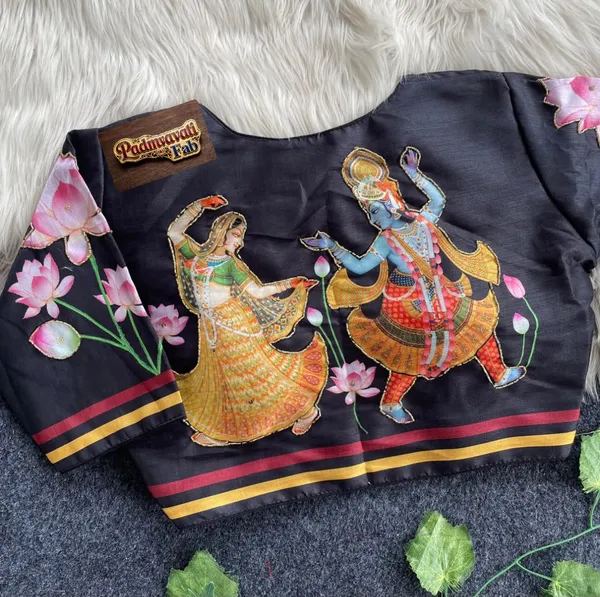 Black_Cotton_Silk_Hand-Painted_Scoop_Neck_Choli_For_Women
