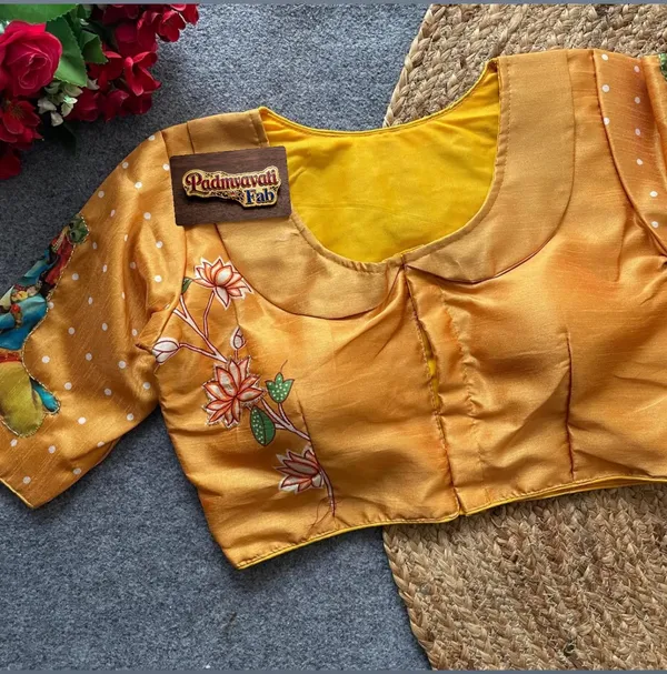 Yellow_Cotton_Hand-Painted_Festive_Blouse_For_Women