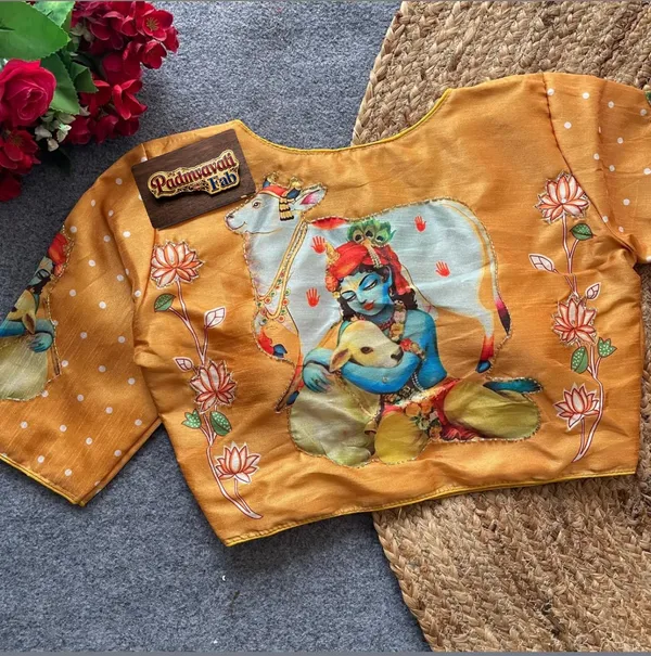 Yellow_Cotton_Hand-Painted_Festive_Blouse_For_Women