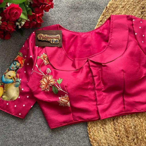 Pink_Cotton_Hand-Painted_Festive_Blouse_For_Women