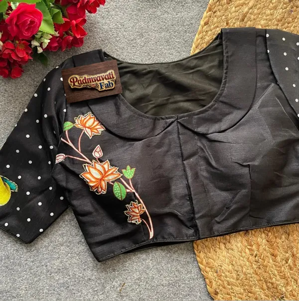 Black_Cotton_Hand-Painted_Festive_Blouse_For_Women