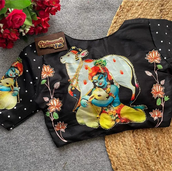 Black_Cotton_Hand-Painted_Festive_Blouse_For_Women