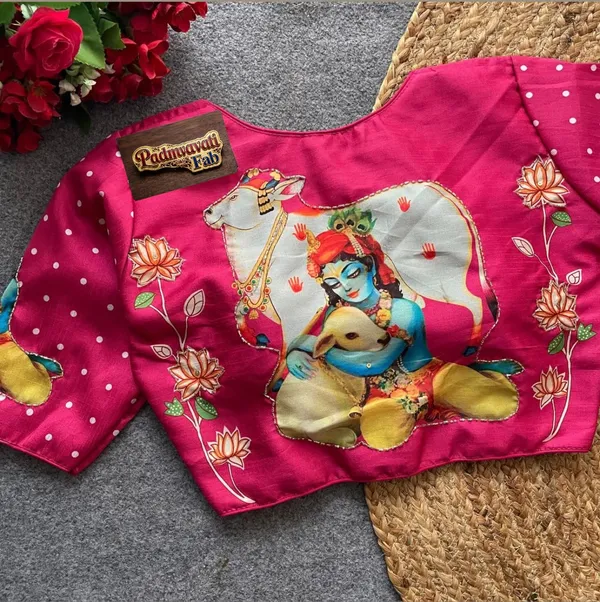 Pink_Cotton_Hand-Painted_Festive_Blouse_For_Women