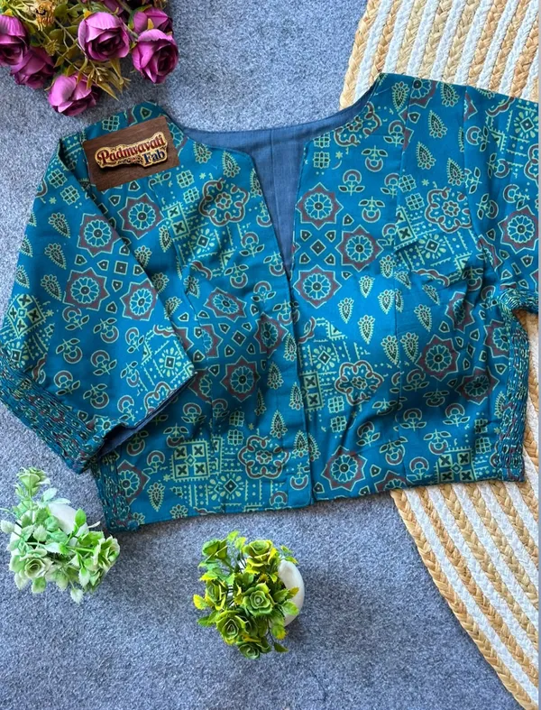 Blue_Poly-Cotton_Smocked_Geometric_Print_Blouse_For_Women