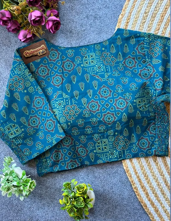 Blue_Poly-Cotton_Smocked_Geometric_Print_Blouse_For_Women