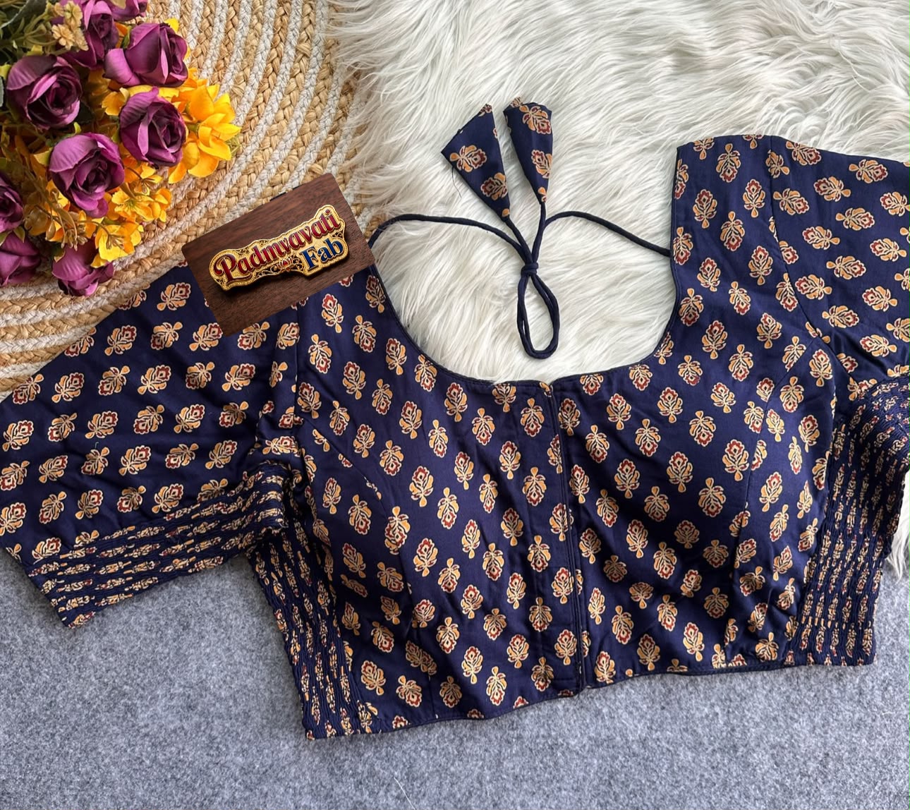 Presenting_Kesariya_Motif_Comfort-Fit_Smocked_Cotton_Blouse
