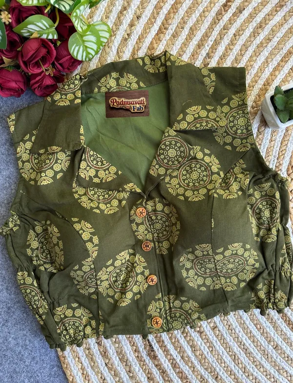 Green_Cotton_Princess_Cut_Mandala_Block_Print_Blouse_For_Women
