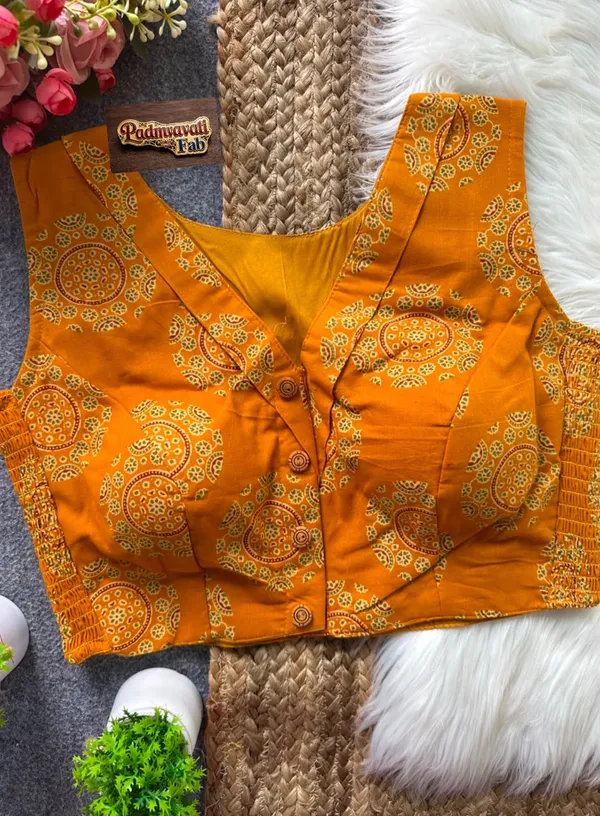 Yellow_Cotton_Princess_Cut_Mandala_Block_Print_Blouse_For_Women