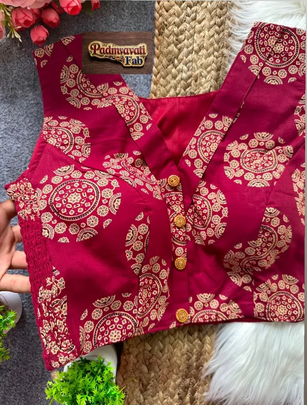 Maroon_Cotton_Princess_Cut_Mandala_Block_Print_Blouse_For_Women