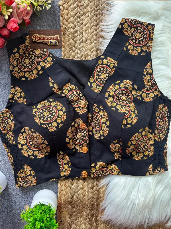 Black_Cotton_Princess_Cut_Mandala_Block_Print_Blouse_For_Women