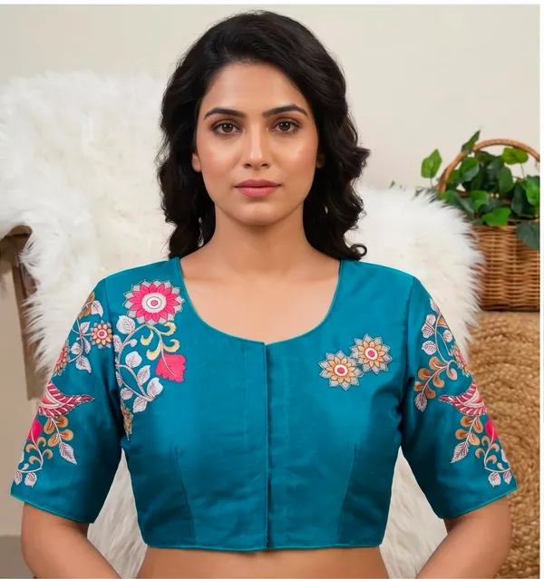 Sky_Blue_Art_Silk_Floral_Embroidered_Blouse_For_Women
