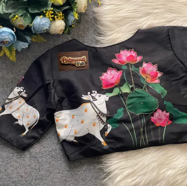 Black_Tussar_Silk_Pichwai_Print_Ethnic_Blouse_For_Women