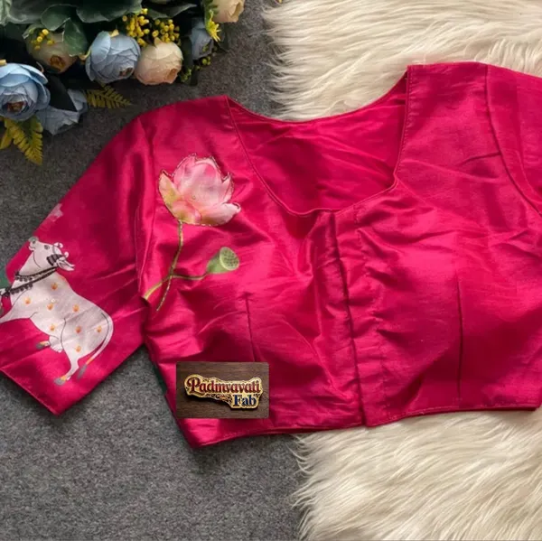 Pink_Tussar_Silk_Pichwai_Print_Ethnic_Blouse_For_Women