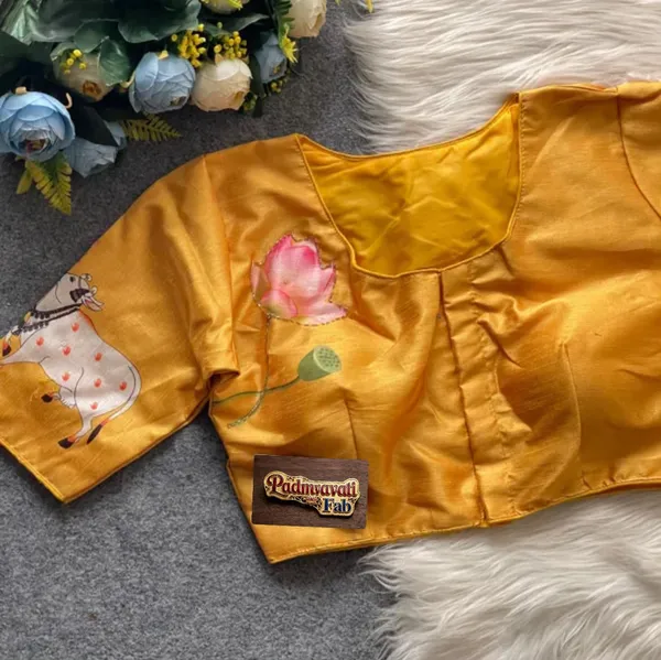 Yellow_Tussar_Silk_Pichwai_Print_Ethnic_Blouse_For_Women