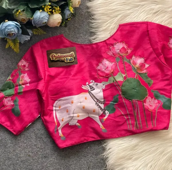 Pink_Tussar_Silk_Pichwai_Print_Ethnic_Blouse_For_Women