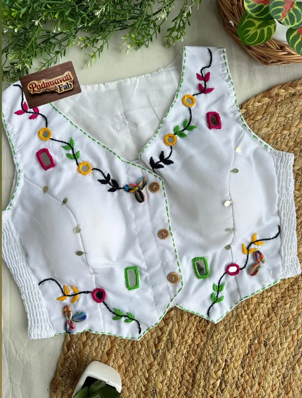 White_Cotton_Sleeveless_Mirror_Work_Vest_Blouse_For_Women