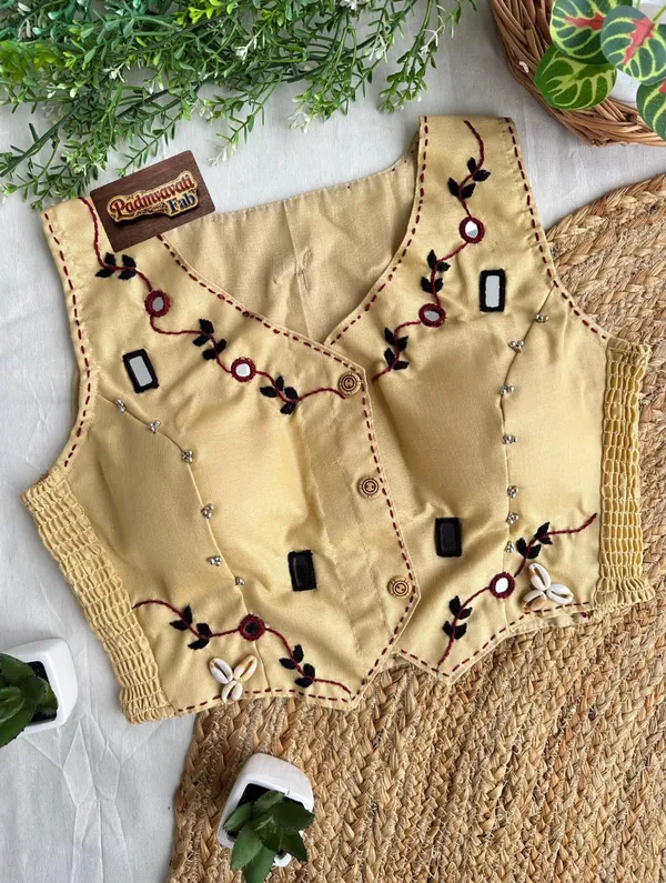Cream_Cotton_Sleeveless_Mirror_Work_Vest_Blouse_For_Women
