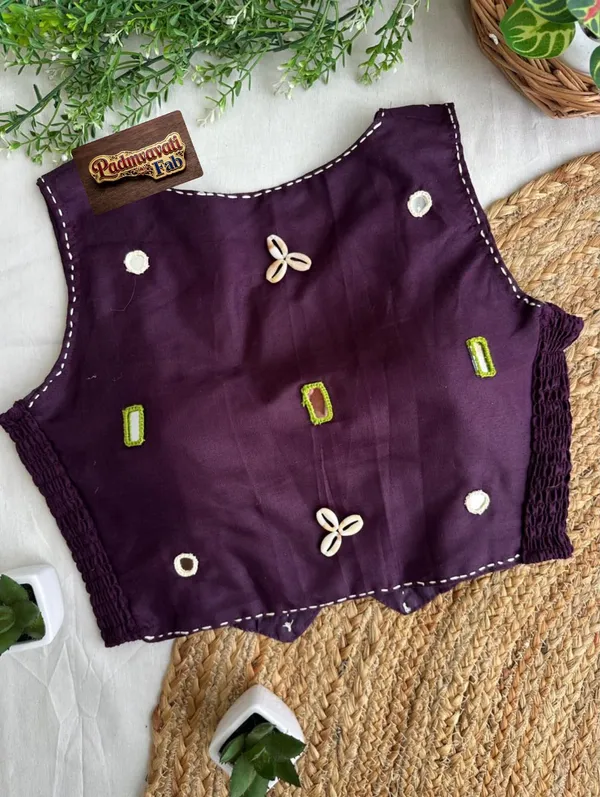 Wine_Cotton_Sleeveless_Mirror_Work_Vest_Blouse_For_Women