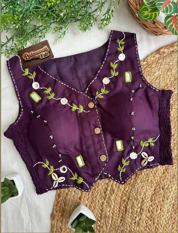 Wine_Cotton_Sleeveless_Mirror_Work_Vest_Blouse_For_Women