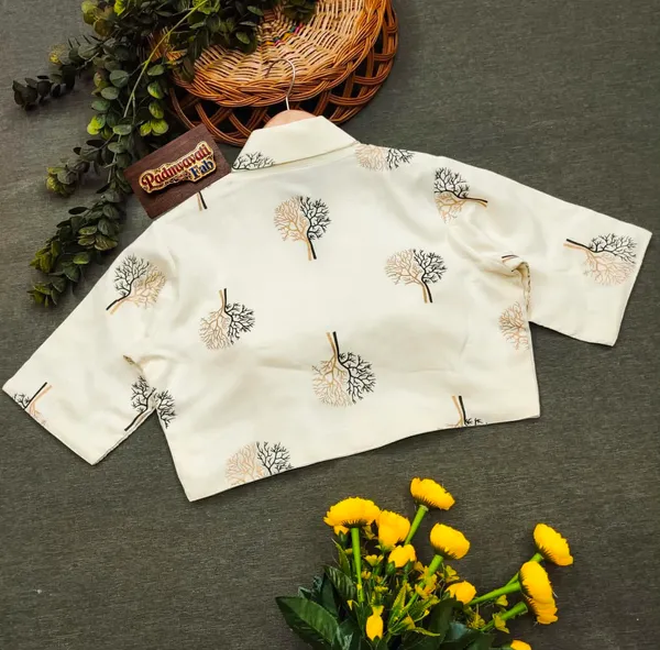White_Linen-Cotton_Lapel_Collar_Botanical_Print_Blouse_For_Women