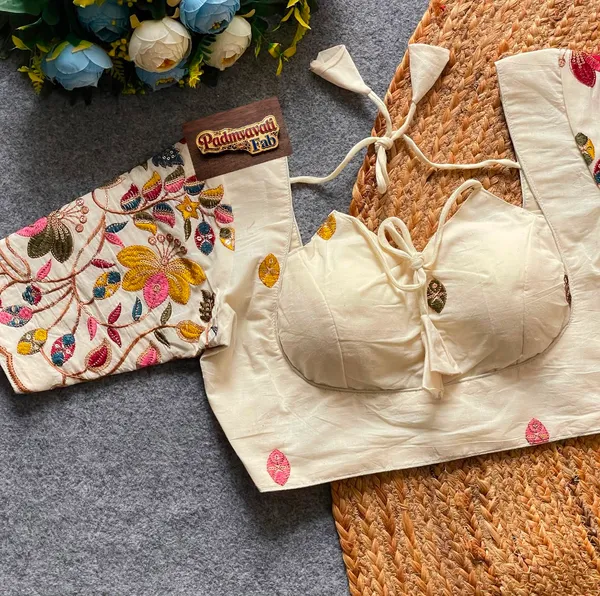White_Silk-Cotton_Deep-V_Kashmiri_Bloom_Embroidered_Blouse_For_Women