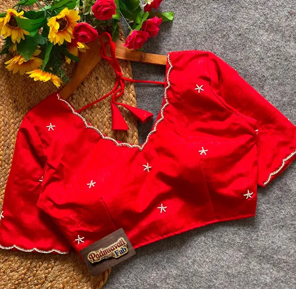 Red_Cotton_Silk_Pearl_Embroidered_Blouse_For_Women