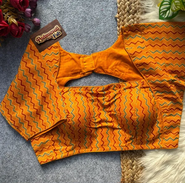 Yellow_Cotton_Princess_Cut_Zigzag_Print_Padded_Blouse_For_Women