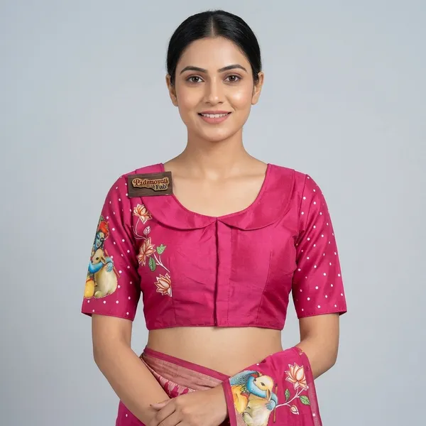 Pink_Cotton_Hand-Painted_Festive_Blouse_For_Women