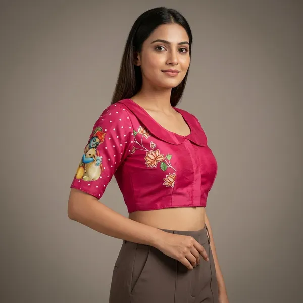 Pink_Cotton_Hand-Painted_Festive_Blouse_For_Women