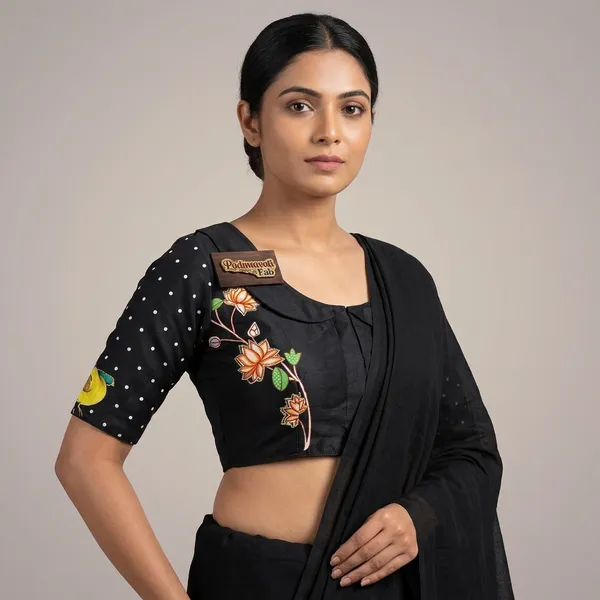 Black_Cotton_Hand-Painted_Festive_Blouse_For_Women