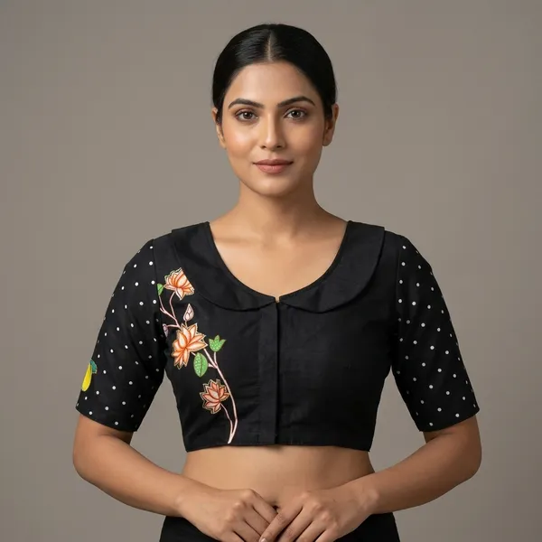 Black_Cotton_Hand-Painted_Festive_Blouse_For_Women