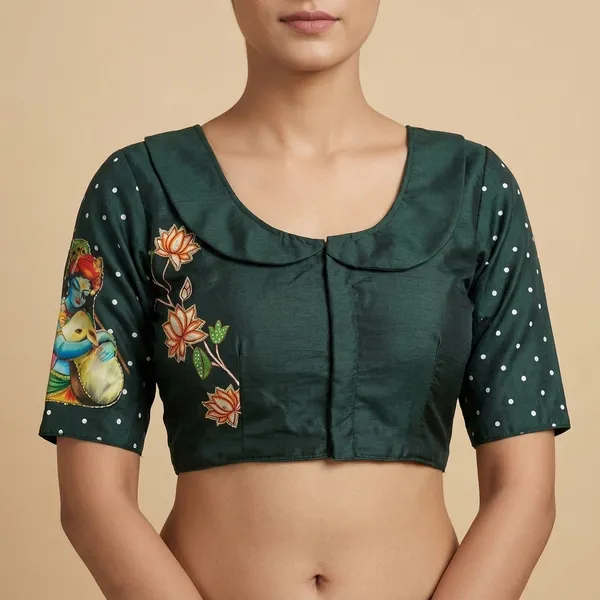 Red_Cotton_Hand-Painted_Festive_Blouse_For_Women