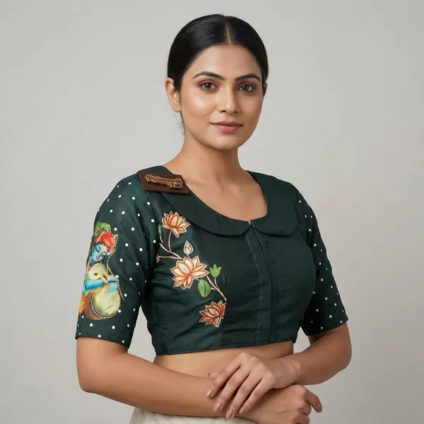 Red_Cotton_Hand-Painted_Festive_Blouse_For_Women