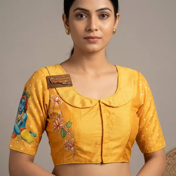 Yellow_Cotton_Hand-Painted_Festive_Blouse_For_Women