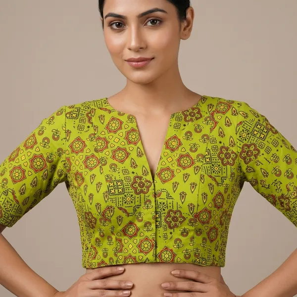 Pista_Poly-Cotton_Smocked_Geometric_Print_Blouse_For_Women