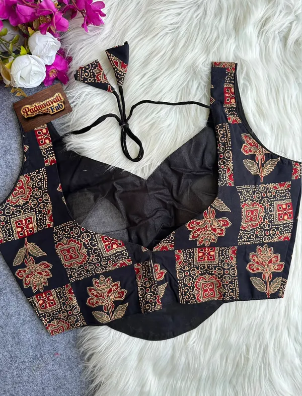 Black_Cotton_Ajrakh_Block-Print_Sleeveless_Blouse_For_Women