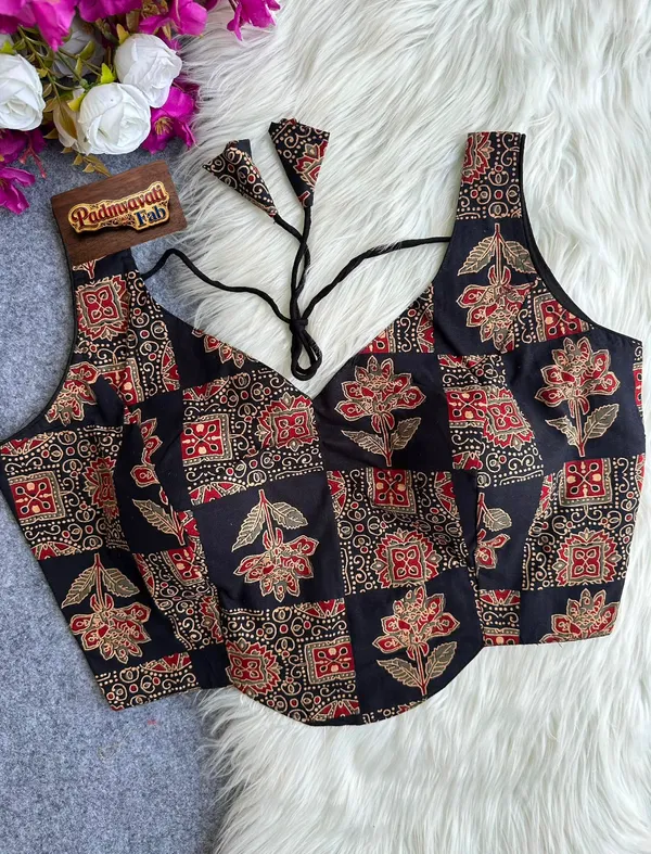 Black_Cotton_Ajrakh_Block-Print_Sleeveless_Blouse_For_Women