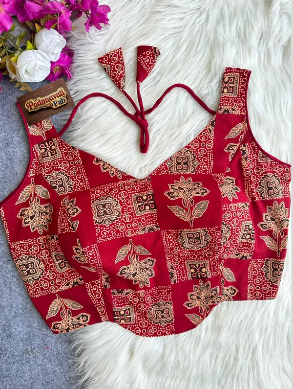 Maroon_Cotton_Ajrakh_Block-Print_Sleeveless_Blouse_For_Women