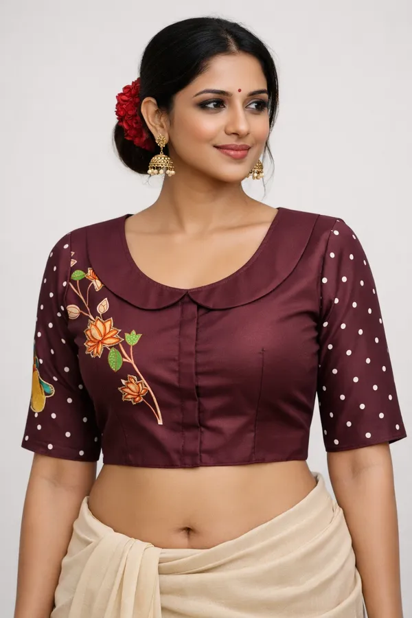 Brown_Mulberry_Silk_Aviary_Floral_Embroidered_Blouse_For_Women
