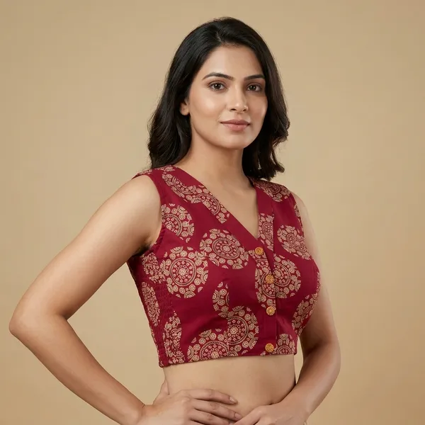 Maroon_Cotton_Princess_Cut_Mandala_Block_Print_Blouse_For_Women