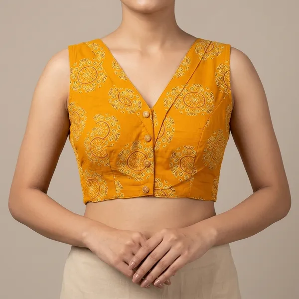 Yellow_Cotton_Princess_Cut_Mandala_Block_Print_Blouse_For_Women