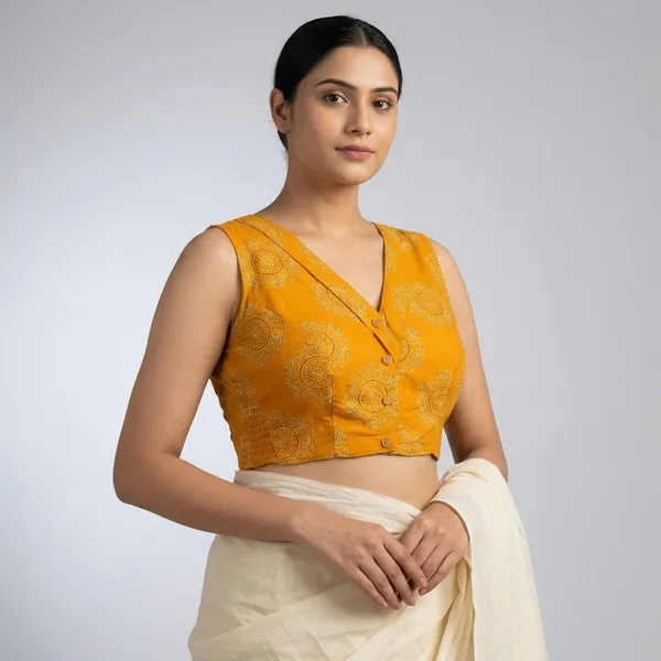 Yellow_Cotton_Princess_Cut_Mandala_Block_Print_Blouse_For_Women