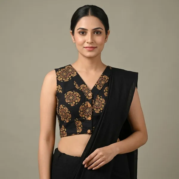 Black_Cotton_Princess_Cut_Mandala_Block_Print_Blouse_For_Women